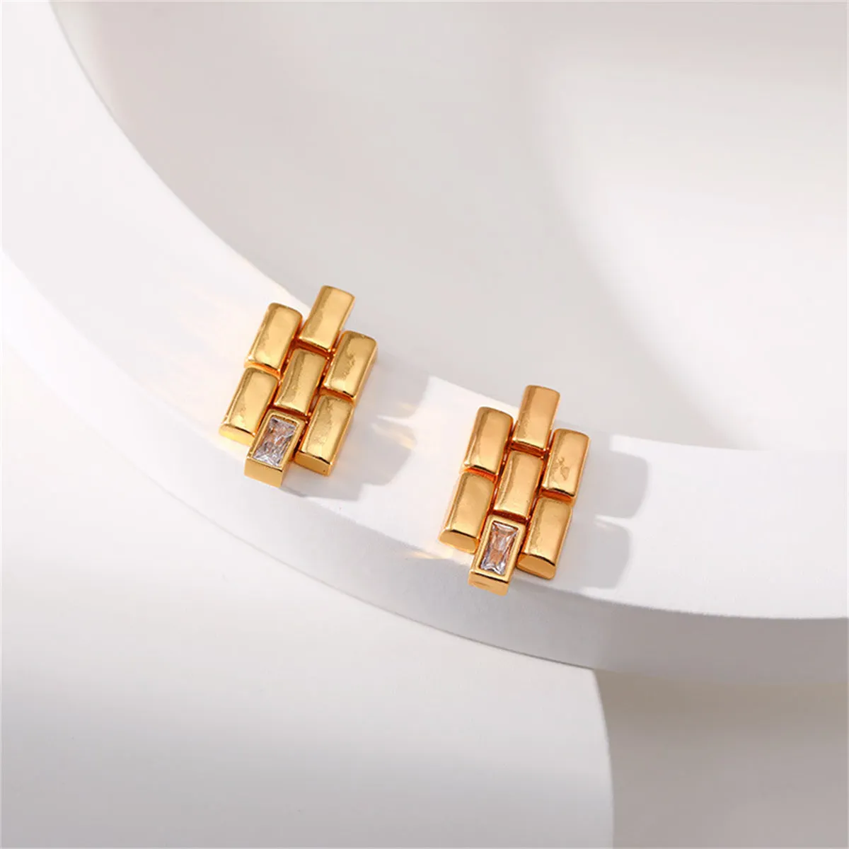 Clear Crystal & 18K Gold-Plated Bricks Drop Earrings