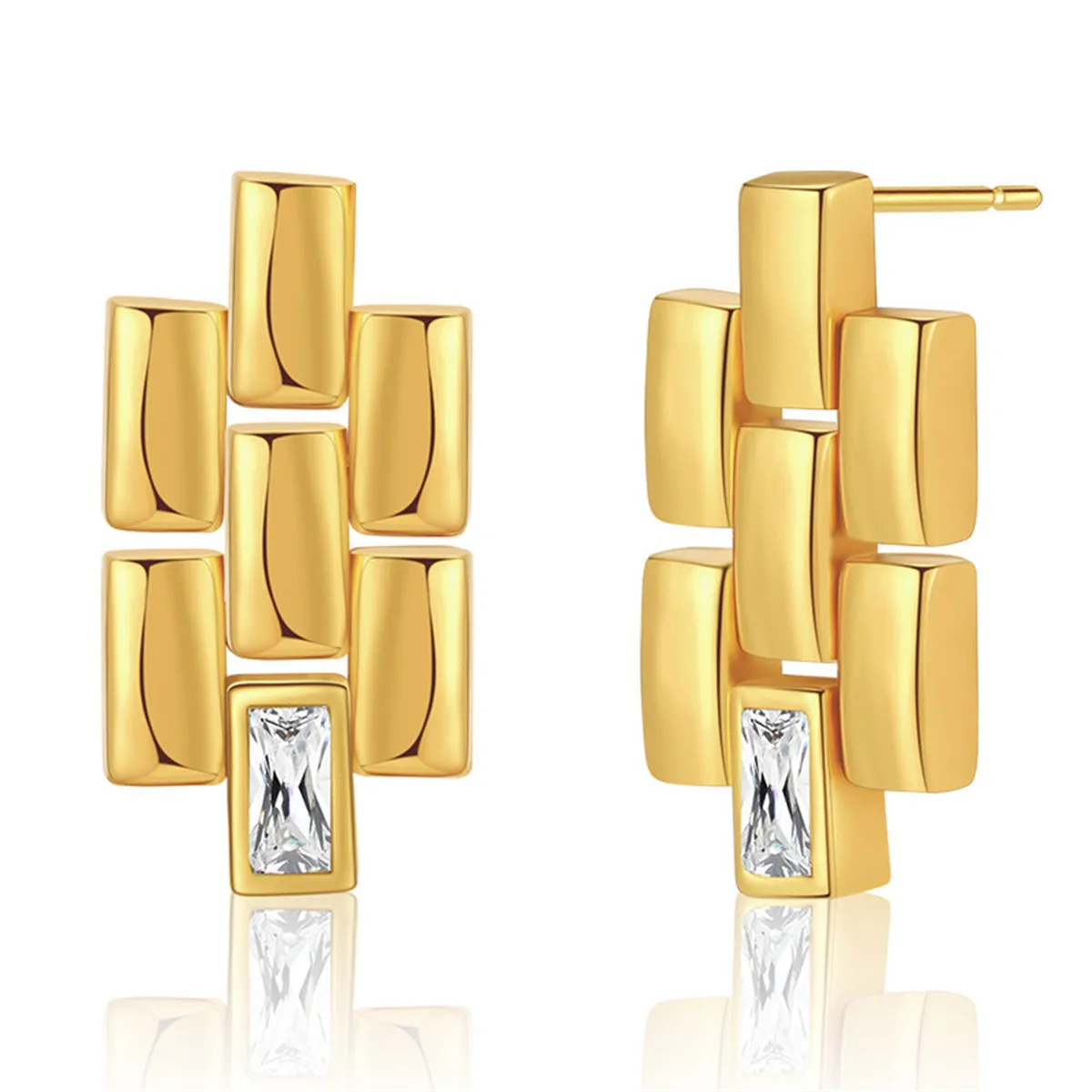 Clear Crystal & 18K Gold-Plated Bricks Drop Earrings