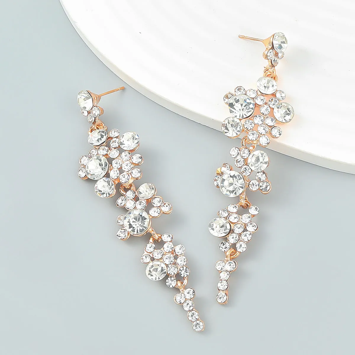 Clear Cubic Zirconia & 18K Gold-Plated Cluster Drop Earrings