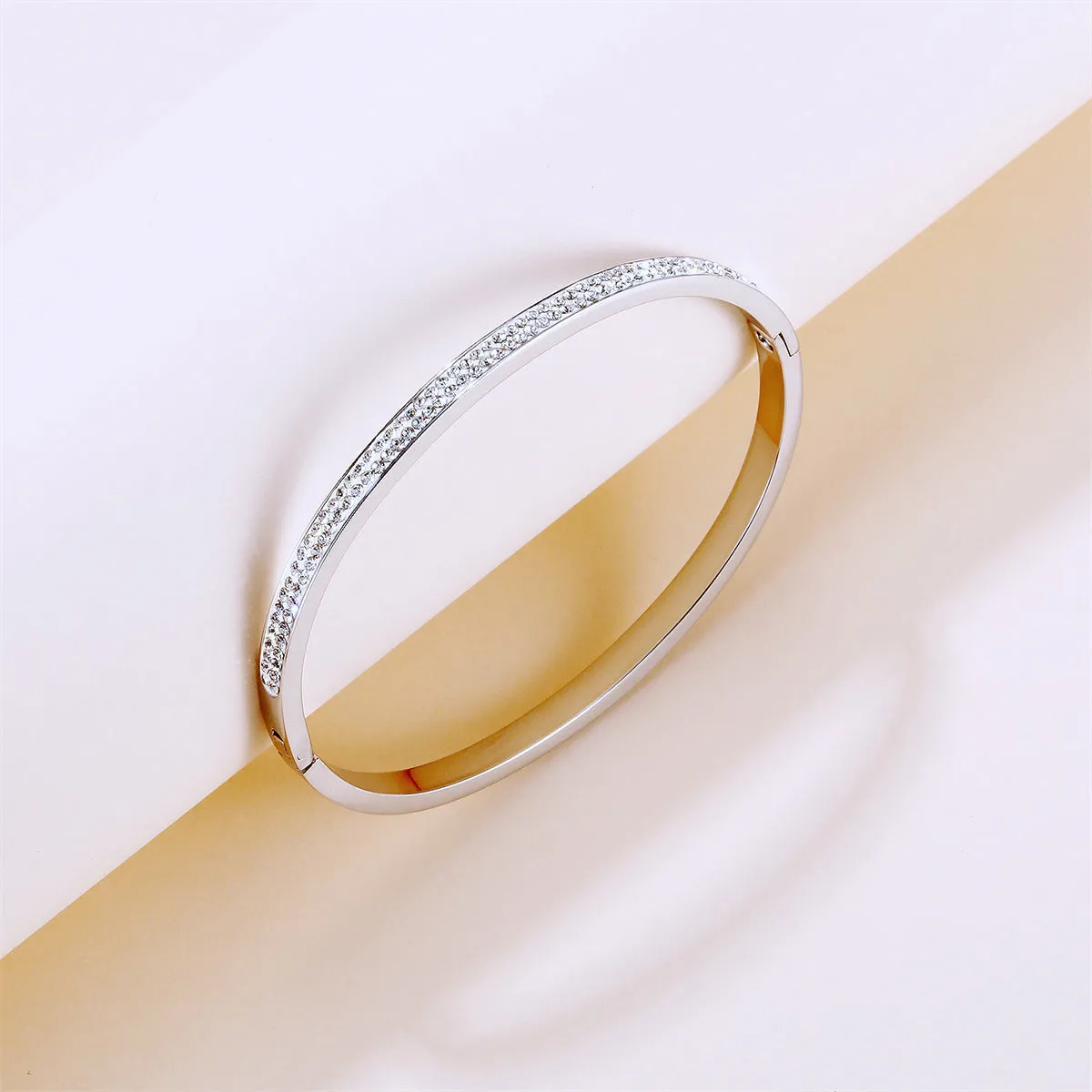 Clear Cubic Zirconia & Silver-Plated Hinged Bangle