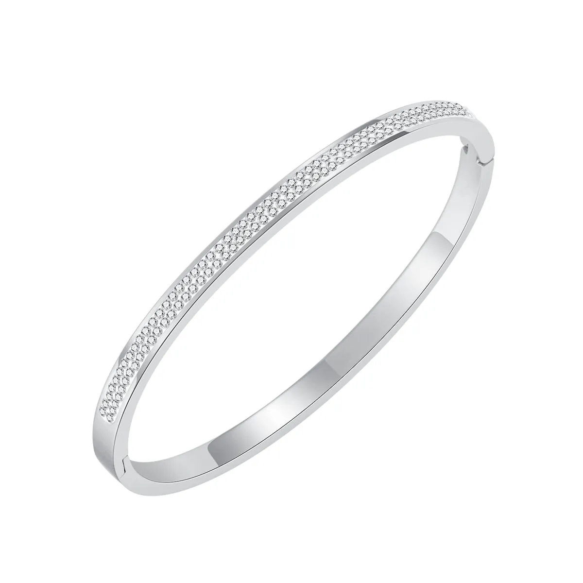 Clear Cubic Zirconia & Silver-Plated Hinged Bangle