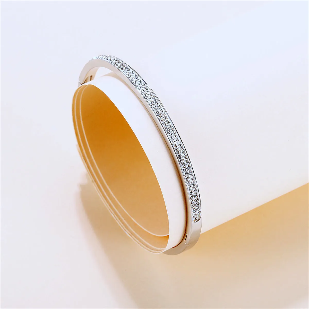 Clear Cubic Zirconia & Silver-Plated Hinged Bangle