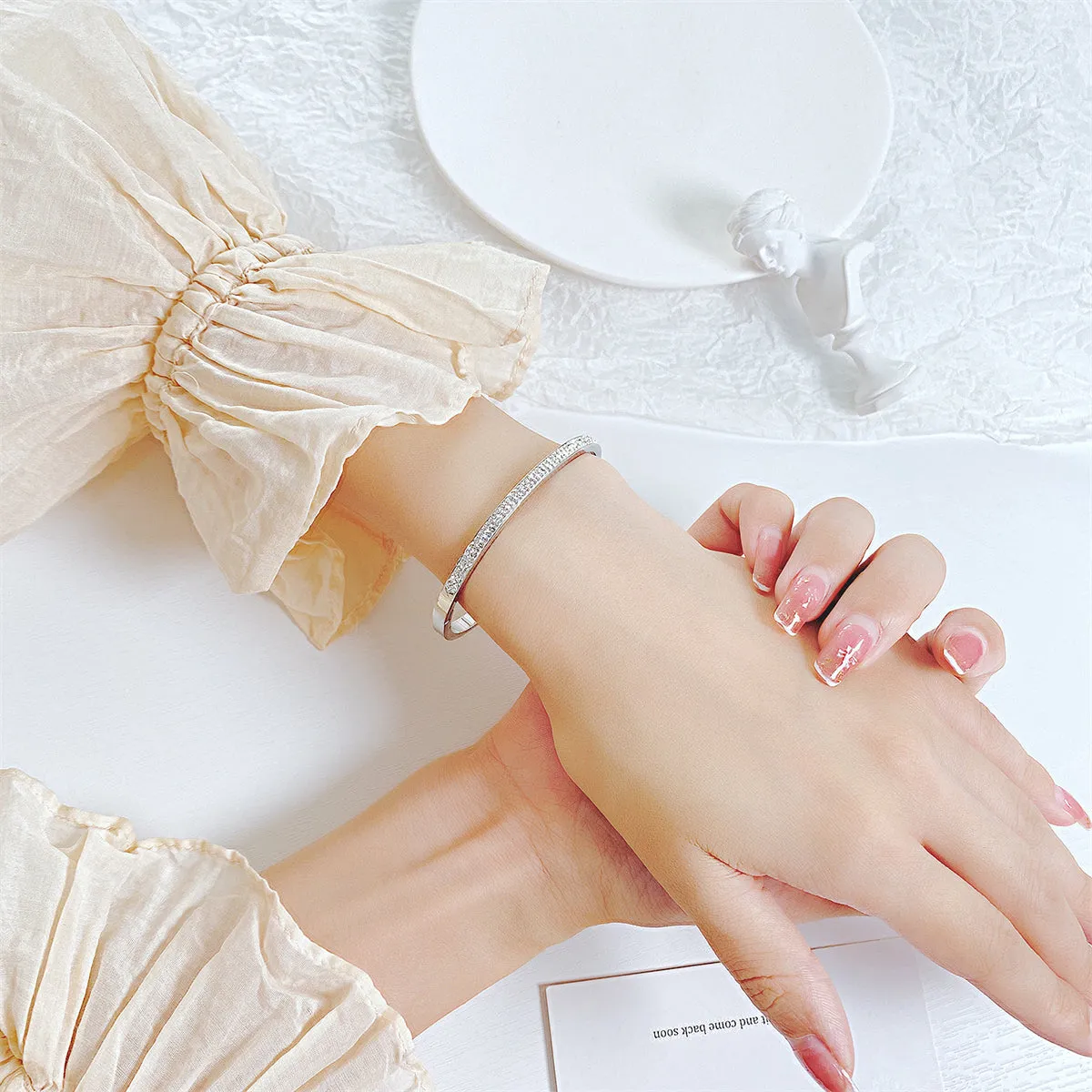 Clear Cubic Zirconia & Silver-Plated Hinged Bangle