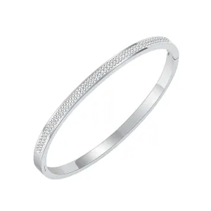 Clear Cubic Zirconia & Silver-Plated Hinged Bangle