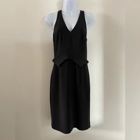 Club Monaco Wool Eden Racerback V Neck Black Sleeveless Dress Size 4