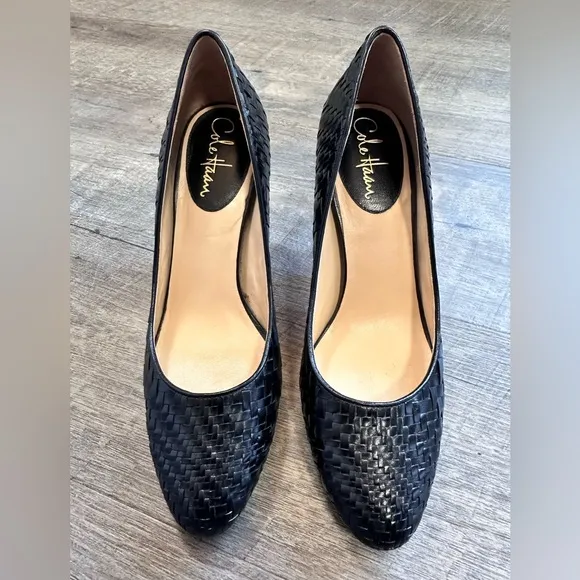Cole Haan Leather Basket Weave Nike Air Black Heels - Size 9