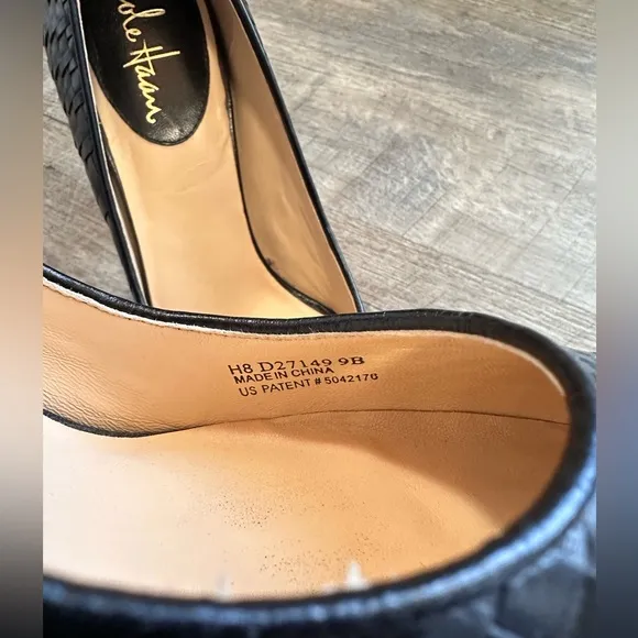 Cole Haan Leather Basket Weave Nike Air Black Heels - Size 9