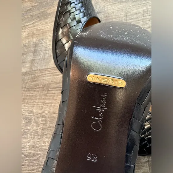 Cole Haan Leather Basket Weave Nike Air Black Heels - Size 9