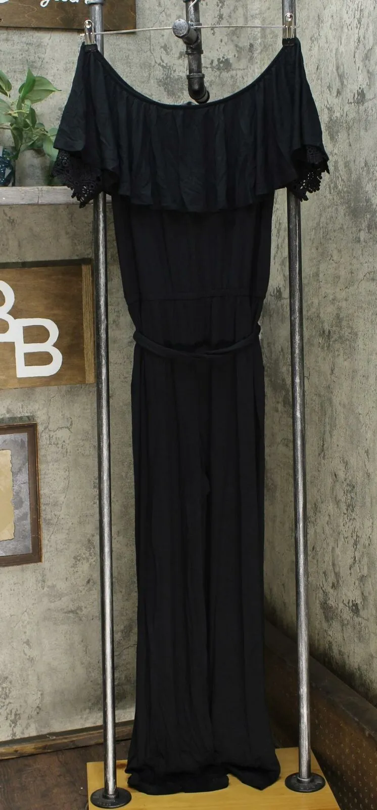 Colleen Lopez Women's Off the Shoulder Jumpsuit With Lace Detail Black Medium