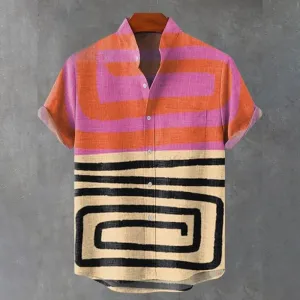 Color-block Abstract Painting Art Vintage Print Casual Shirt