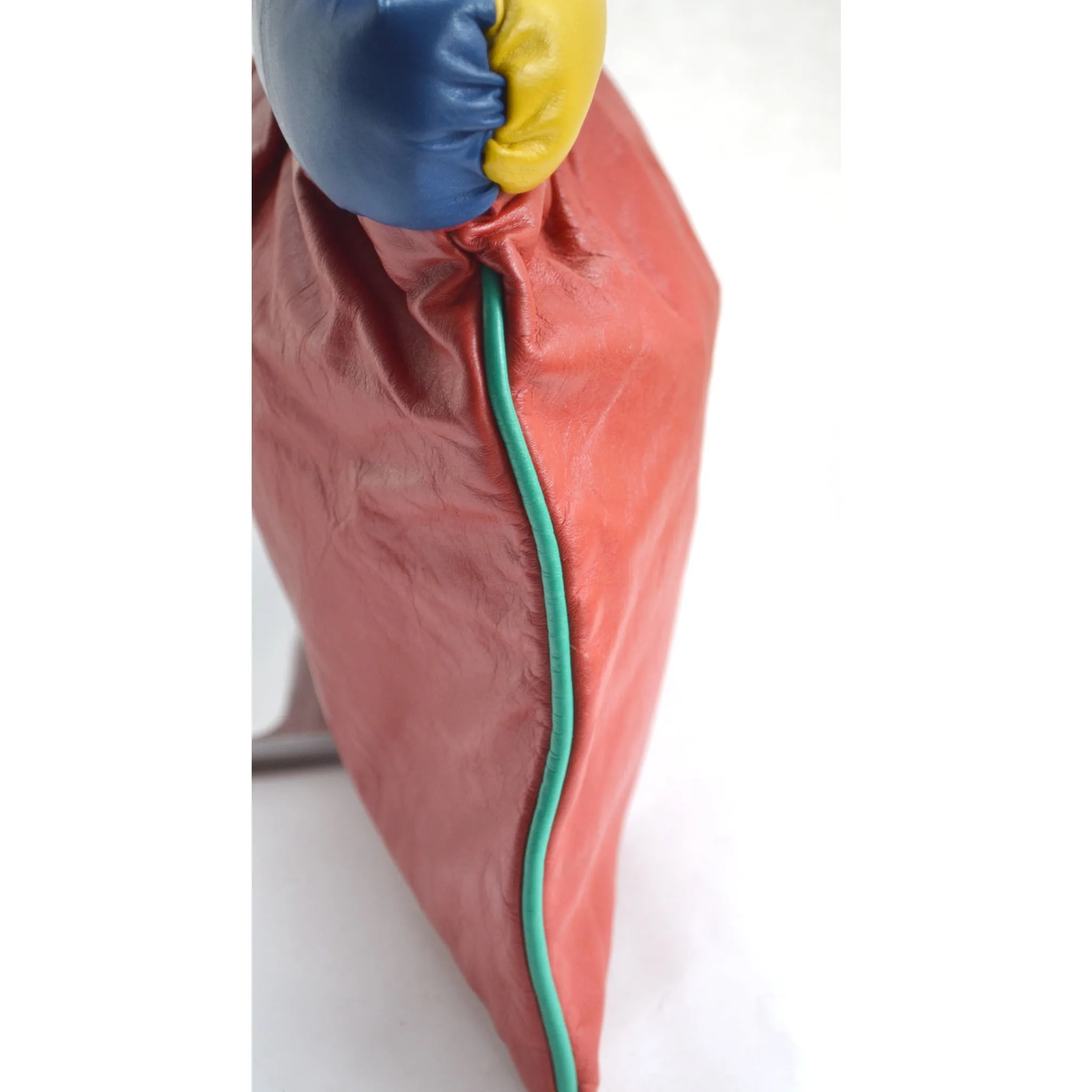 Color Block Leather Clutch Purse - 1980's