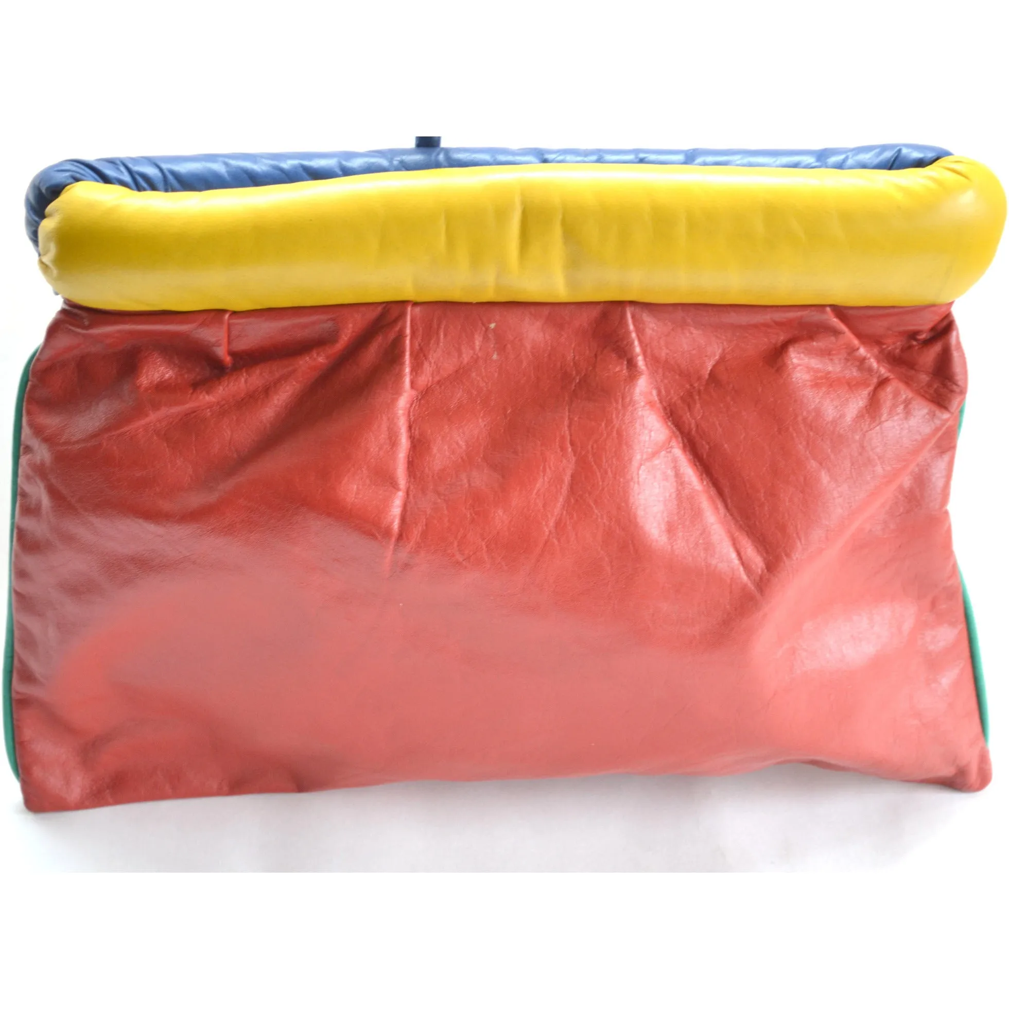 Color Block Leather Clutch Purse - 1980's