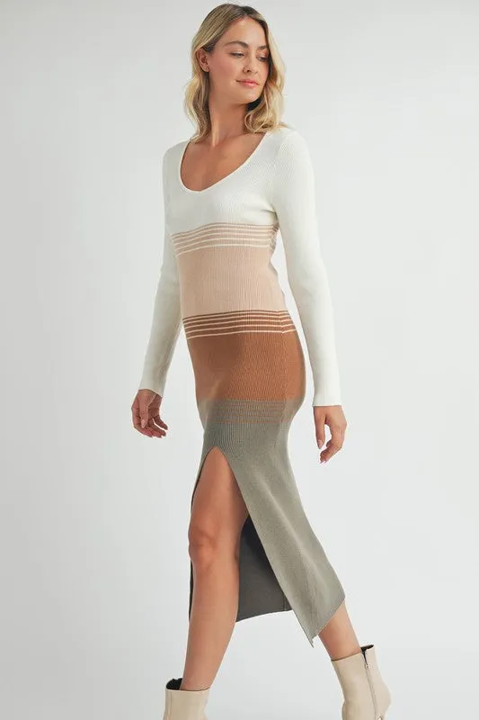 Colorblocking Long Sleeve Sweater Dress