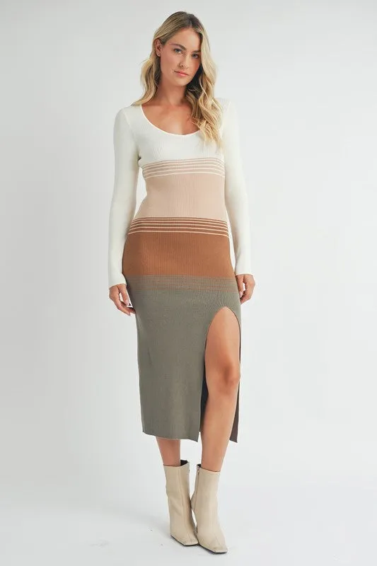 Colorblocking Long Sleeve Sweater Dress
