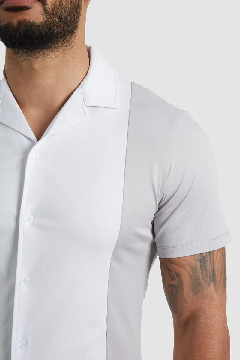 Colour Block Jersey Shirt in White/Grey