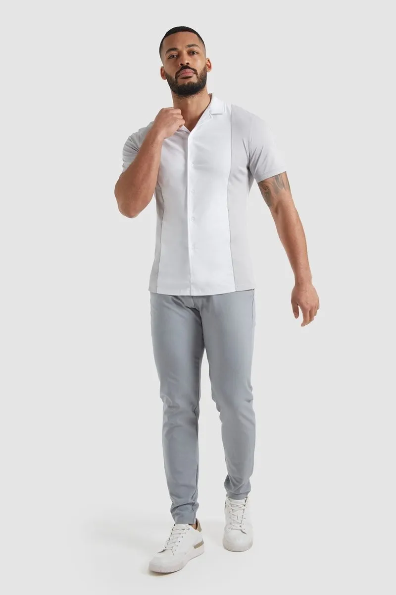 Colour Block Jersey Shirt in White/Grey