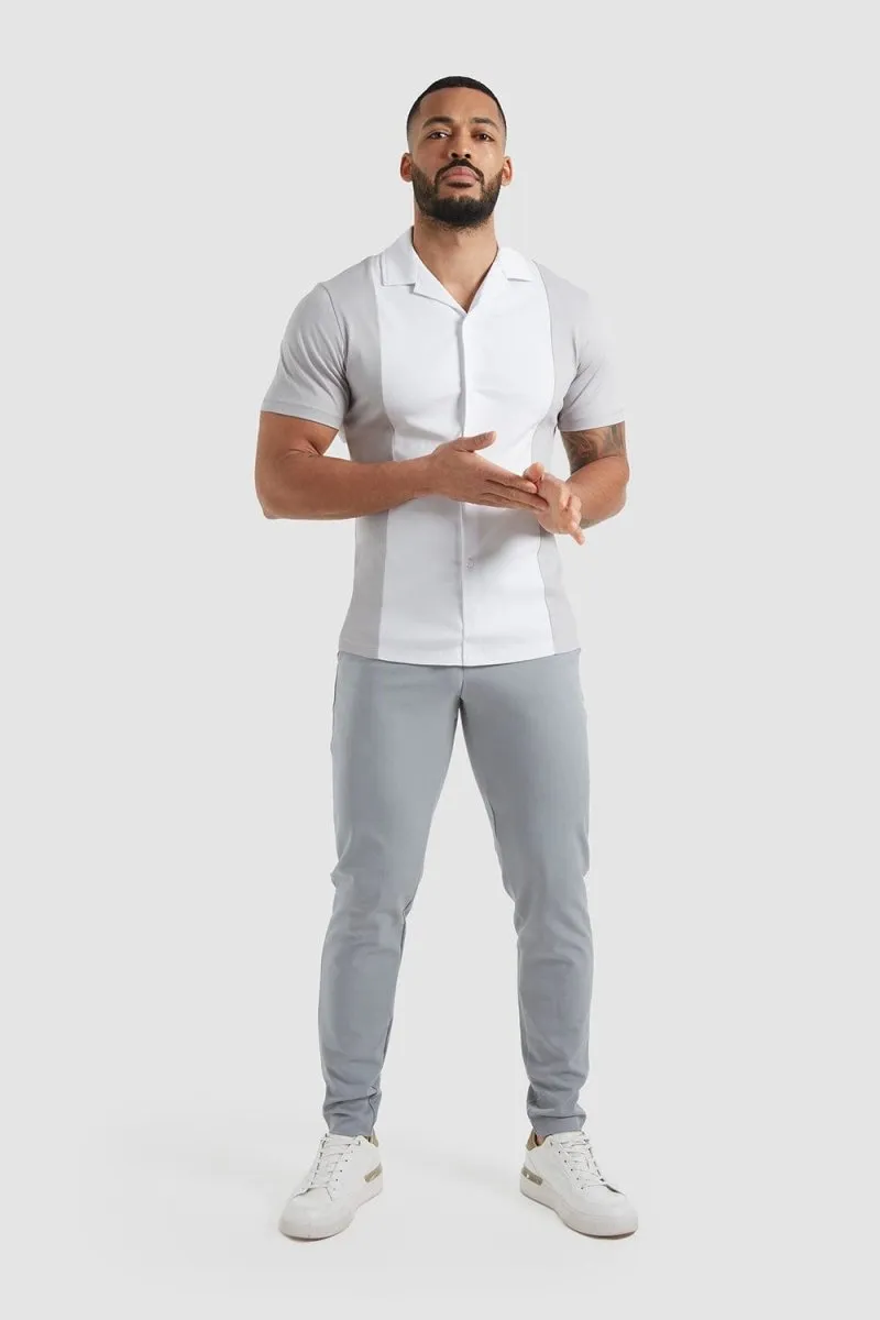 Colour Block Jersey Shirt in White/Grey