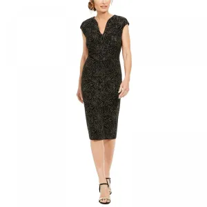 Connected Apparel Women's Embellished Cap Sleeve Sheath Dress