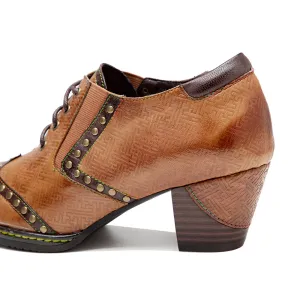CrazycatZ Leather Pumps,Womens Colorful Vintage Block Heel Oxford Vintage Shoes Pumps Brown