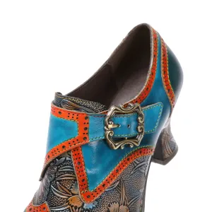 CrazycatZ Leather Pumps,Womens Colorful Vintage Block Heel Oxford Vintage Shoes Pumps Multi