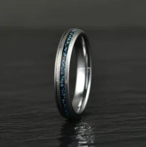 Crushed Turquoise Grey Tungsten Women's Wedding Band 4MM