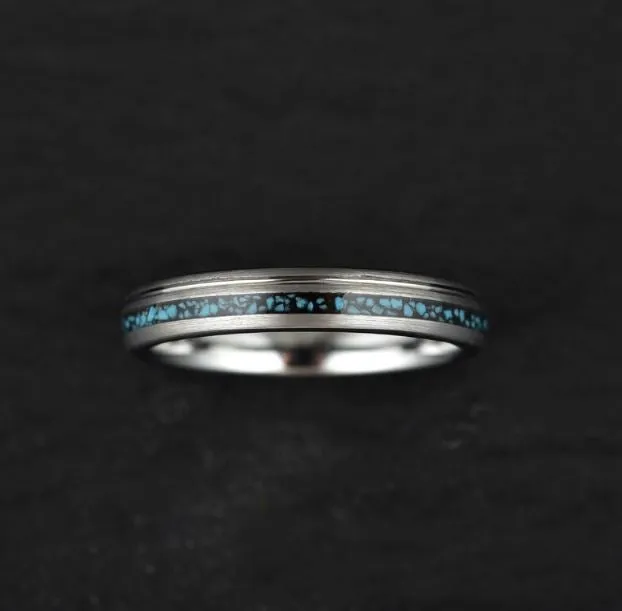 Crushed Turquoise Grey Tungsten Women's Wedding Band 4MM