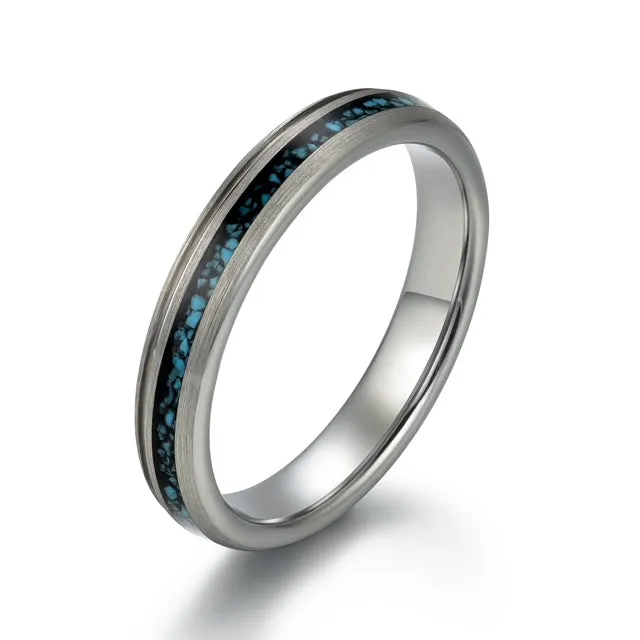 Crushed Turquoise Grey Tungsten Women's Wedding Band 4MM