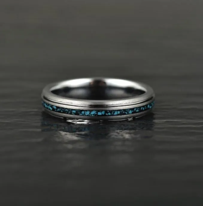 Crushed Turquoise Grey Tungsten Women's Wedding Band 4MM