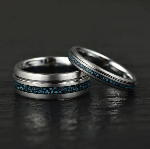 Crushed Turquoise Grey Tungsten Women's Wedding Band 4MM