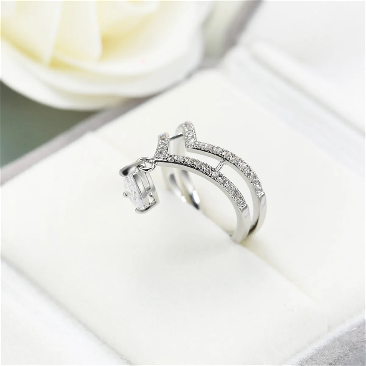Crystal & Cubic Zirconia Drop Charm Ring