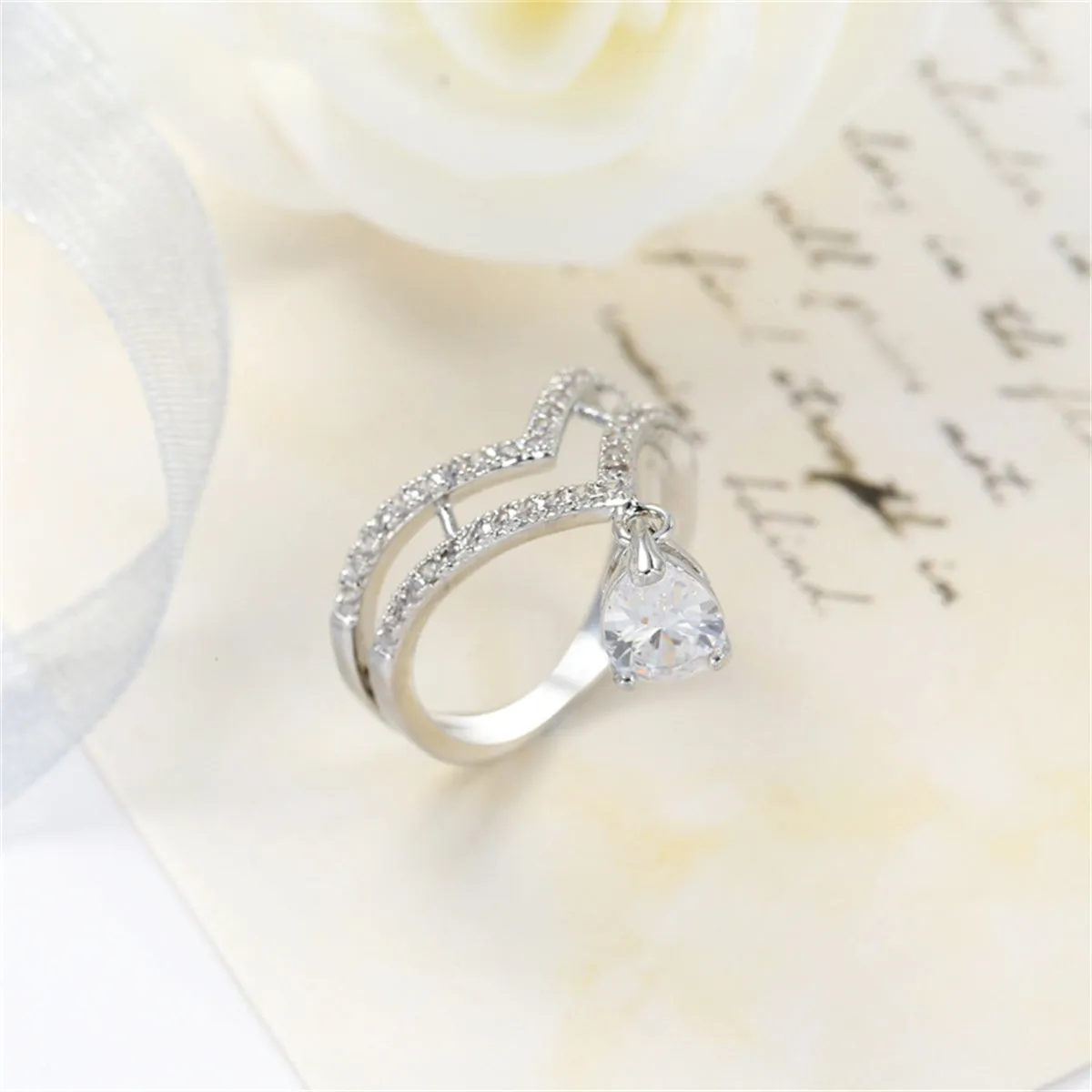 Crystal & Cubic Zirconia Drop Charm Ring