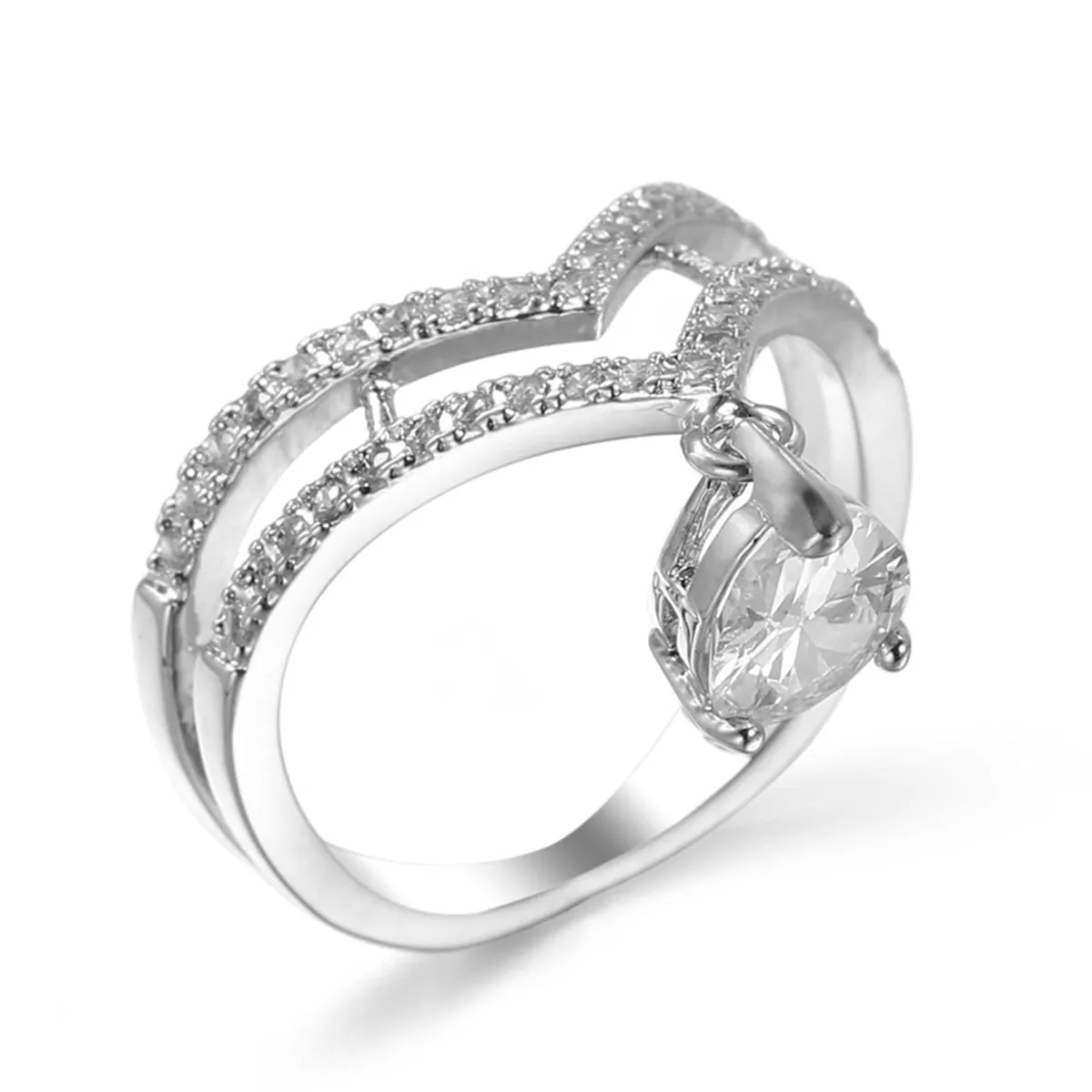 Crystal & Cubic Zirconia Drop Charm Ring