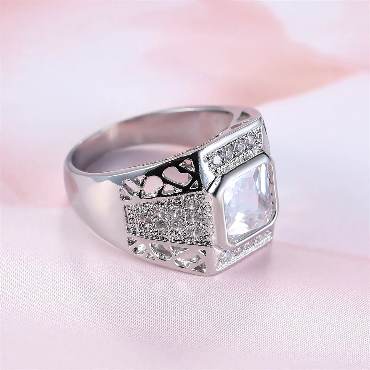 Crystal & Cubic Zirconia Openwork Bezel Cushion-Cut Ring