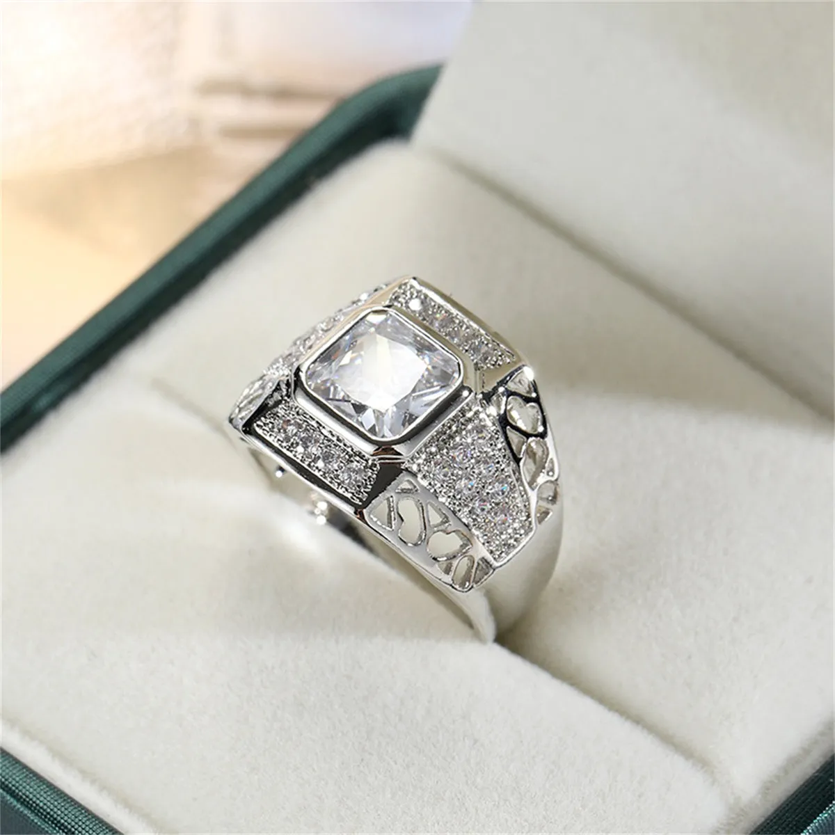 Crystal & Cubic Zirconia Openwork Bezel Cushion-Cut Ring
