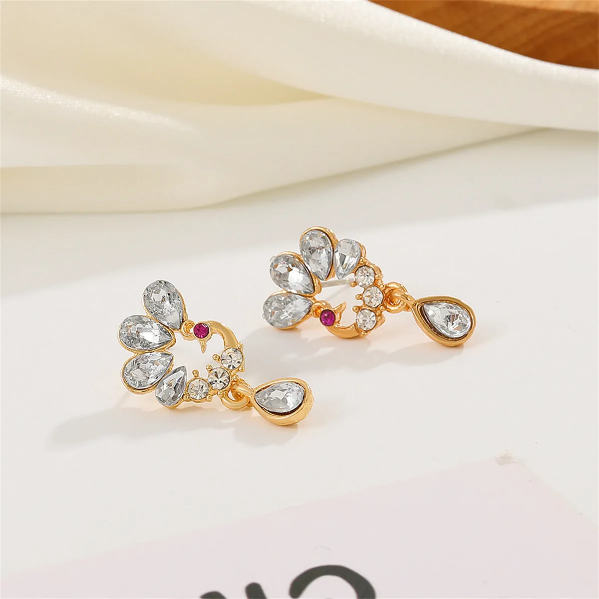 Crystal & Cubic Zirconia Peacock Drop Earrings