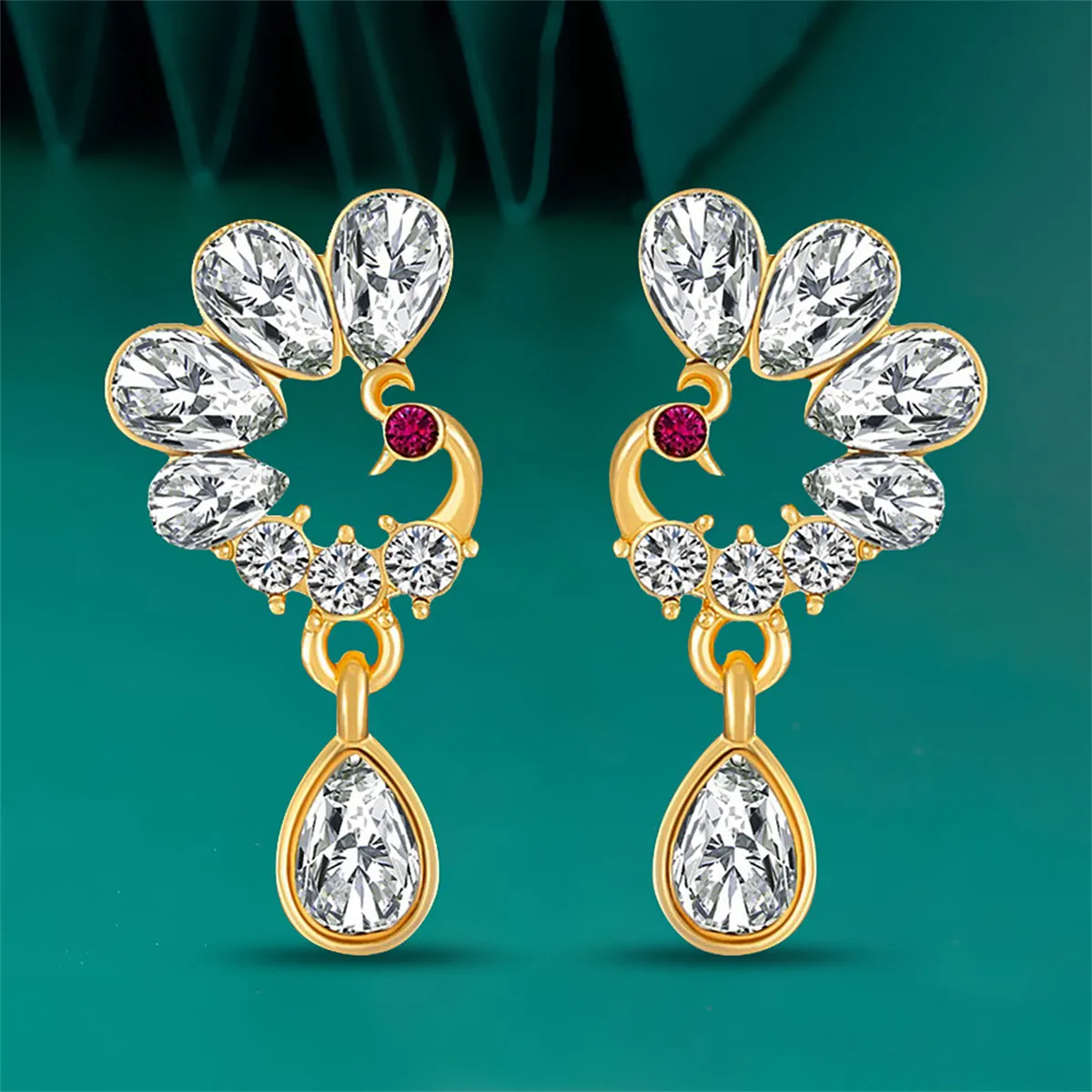 Crystal & Cubic Zirconia Peacock Drop Earrings