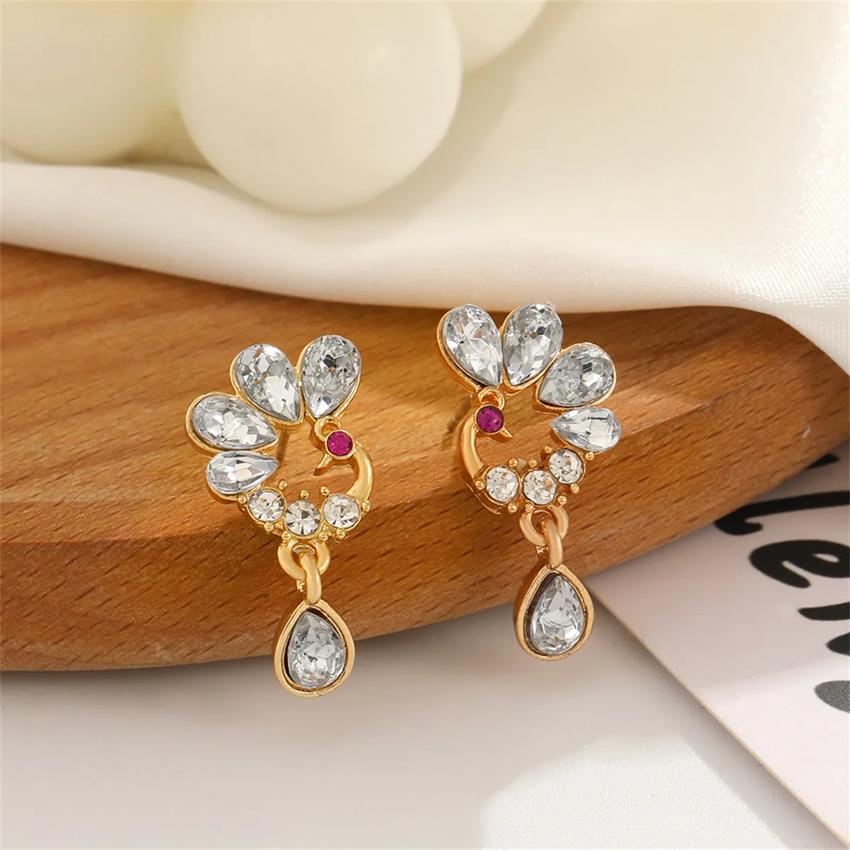 Crystal & Cubic Zirconia Peacock Drop Earrings