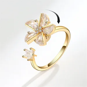 Crystal & Cubic Zirconia Rotating Windmill Open Ring