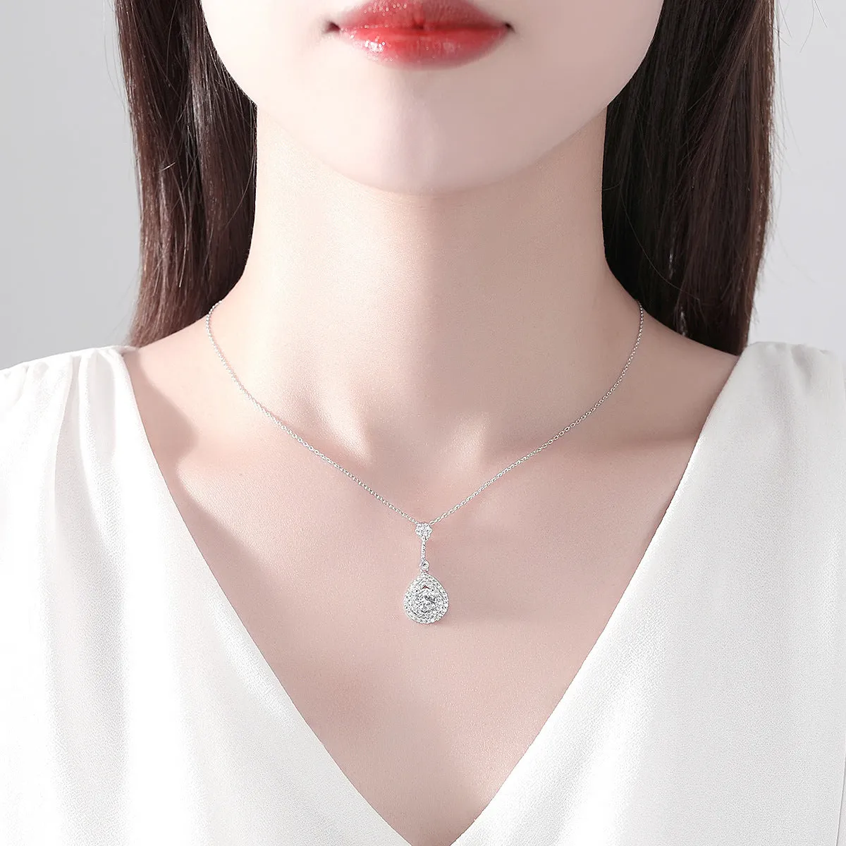 Crystal & Cubic Zirconia Silver-Plated Drop Pendant Necklace