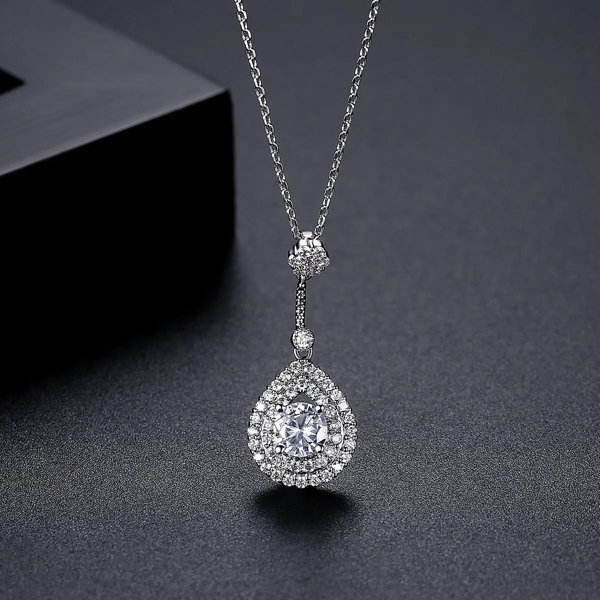 Crystal & Cubic Zirconia Silver-Plated Drop Pendant Necklace