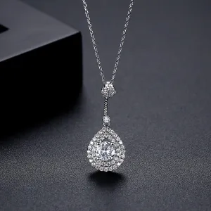 Crystal & Cubic Zirconia Silver-Plated Drop Pendant Necklace
