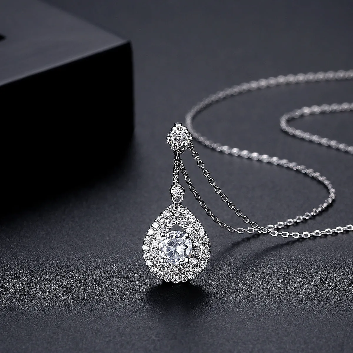Crystal & Cubic Zirconia Silver-Plated Drop Pendant Necklace