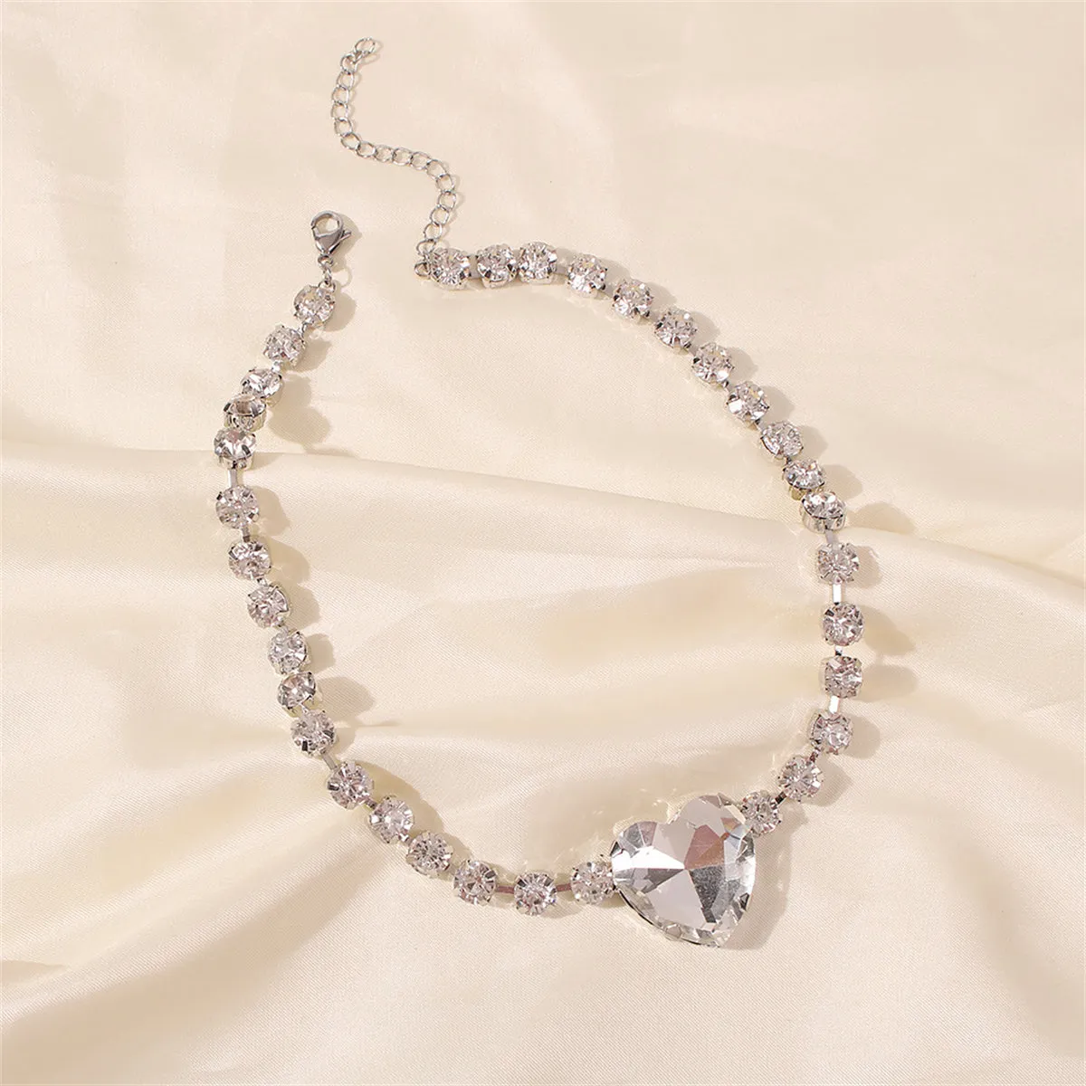 Crystal & Cubic Zirconia Silver-Plated Heart Pendant Necklace