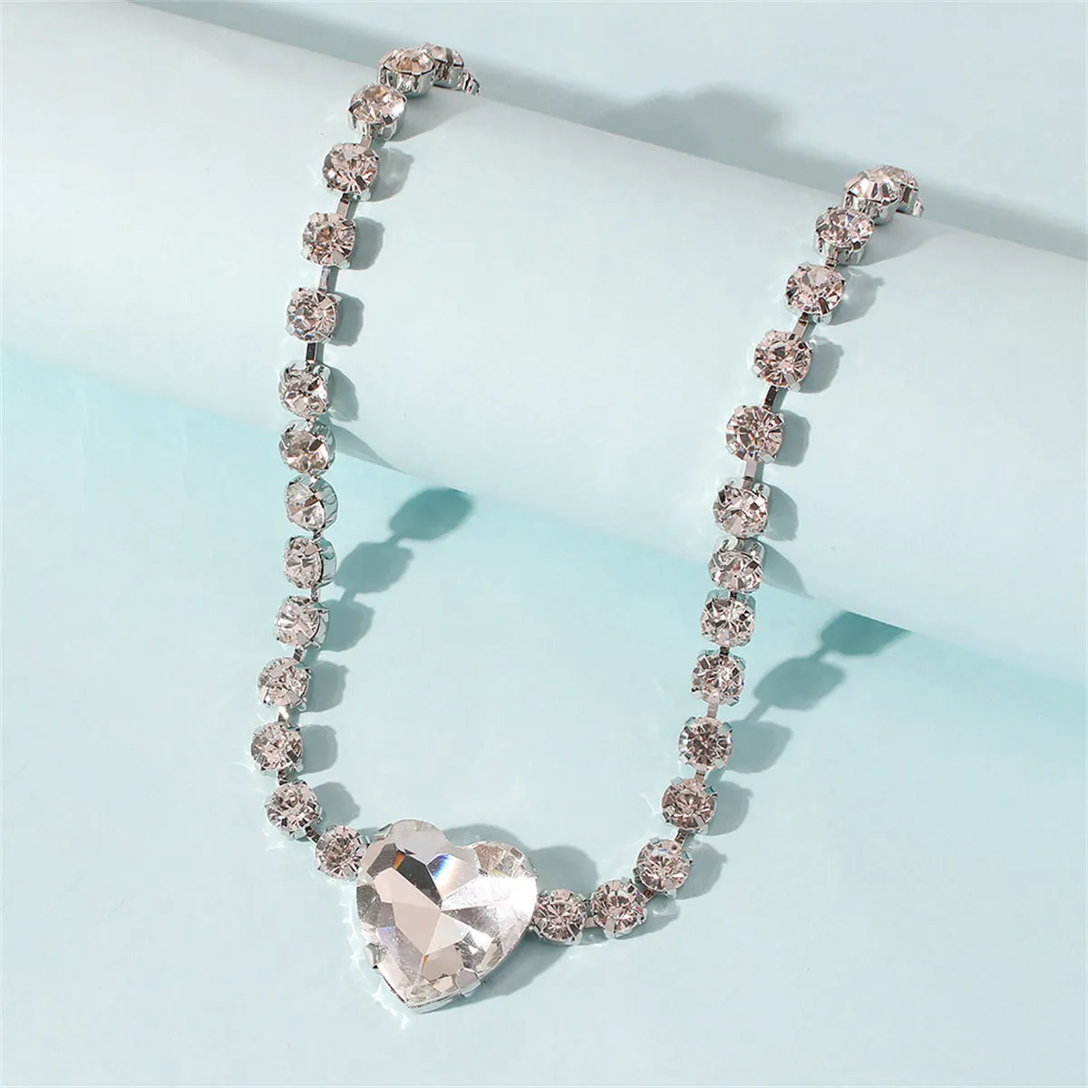 Crystal & Cubic Zirconia Silver-Plated Heart Pendant Necklace