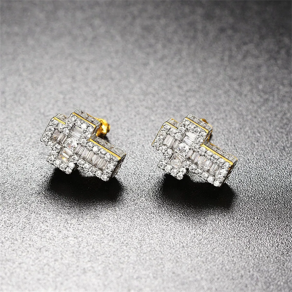 Crystal & Cubic Zirconia Two-Tone Cross Stud Earrings