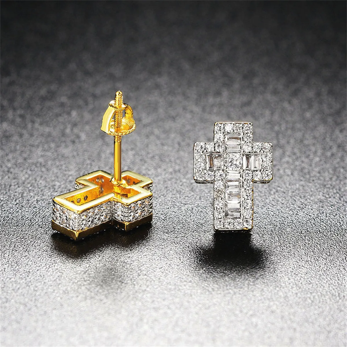 Crystal & Cubic Zirconia Two-Tone Cross Stud Earrings