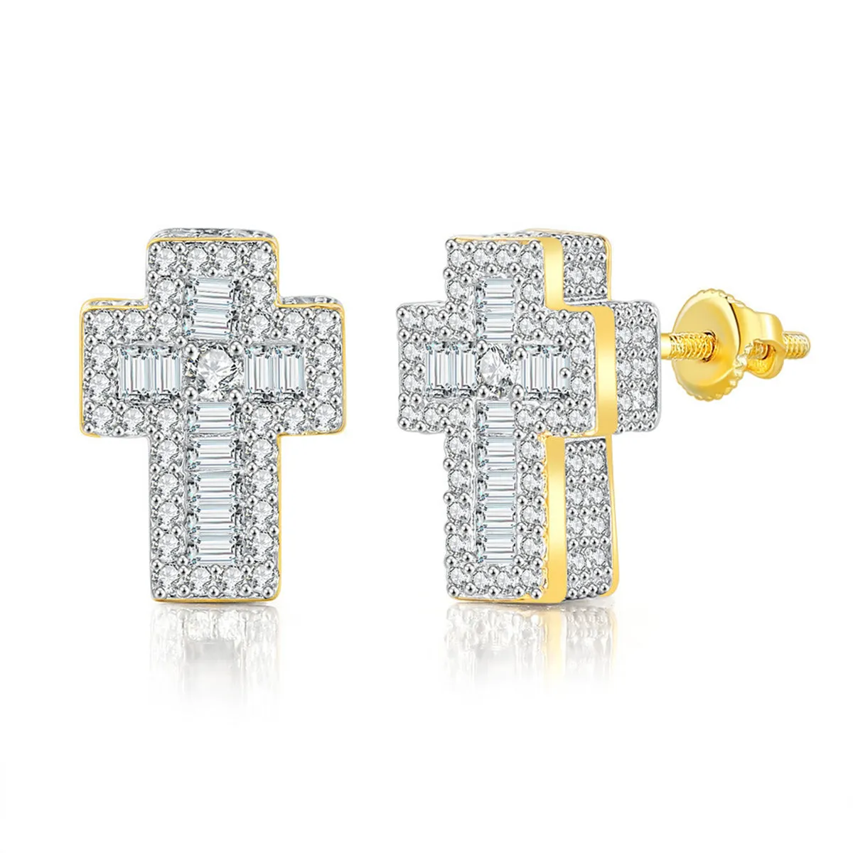 Crystal & Cubic Zirconia Two-Tone Cross Stud Earrings