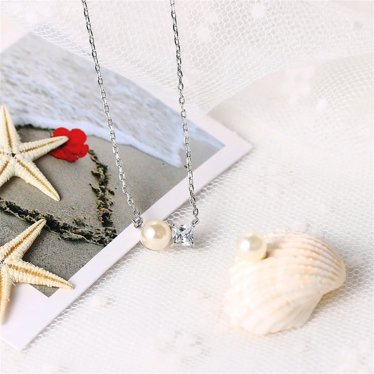 Crystal & Pearl Silver-Plated Pendant Necklace