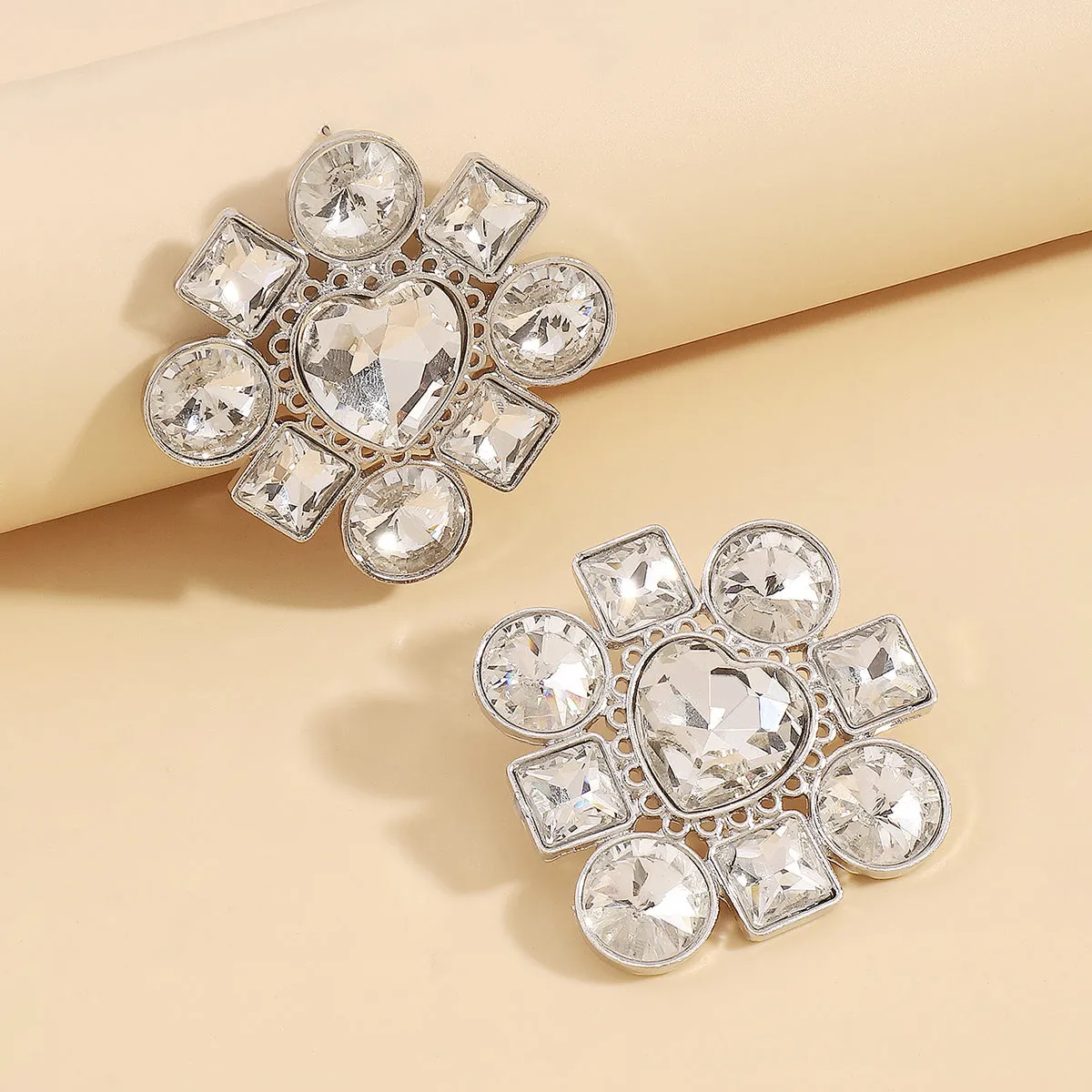 Crystal & Silver-Plated Heart Drop Earrings