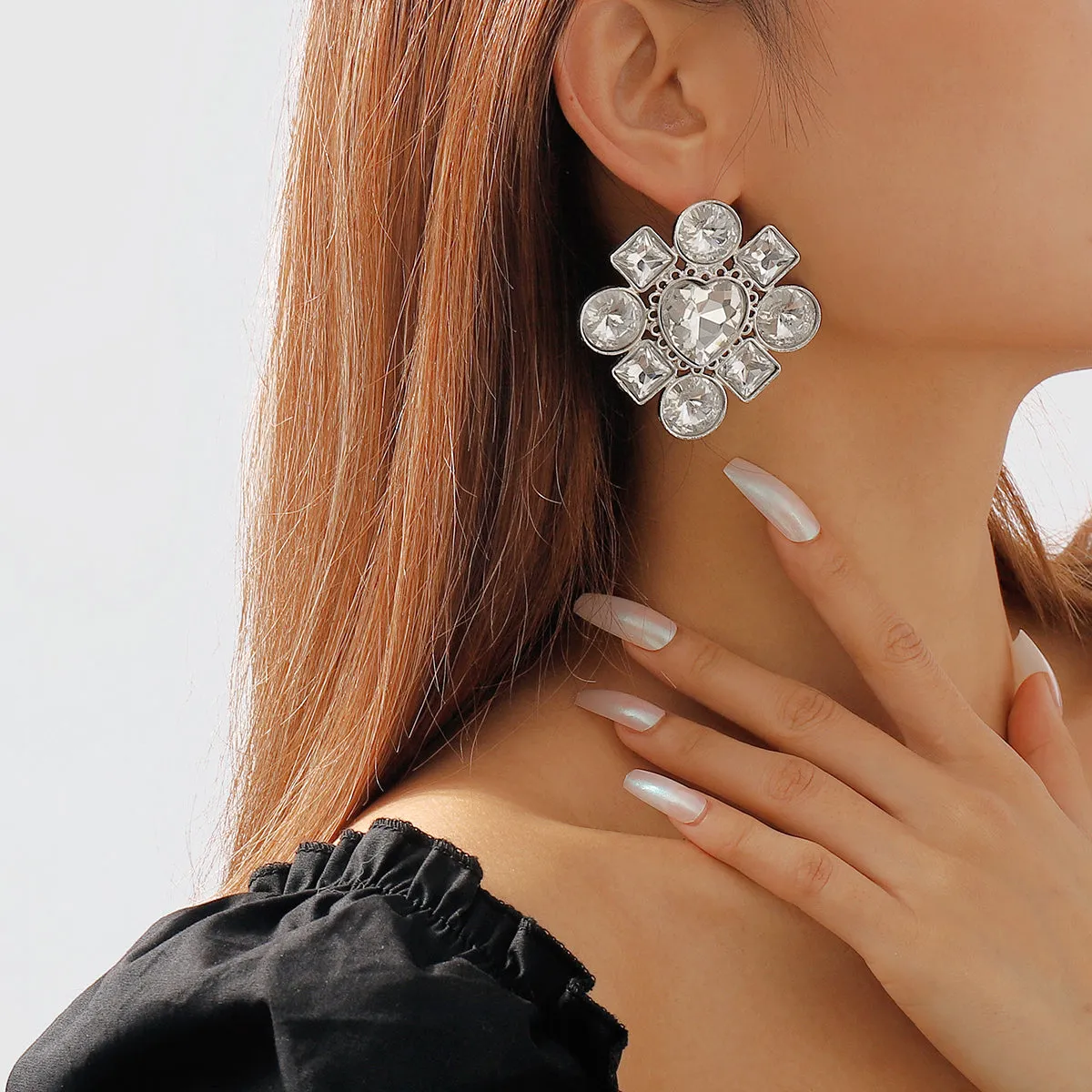 Crystal & Silver-Plated Heart Drop Earrings